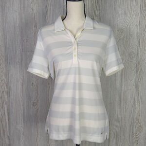 Nike Womens Size Large Dri Fit Polo Geneva Golf Club Shirt Gray White Stripe